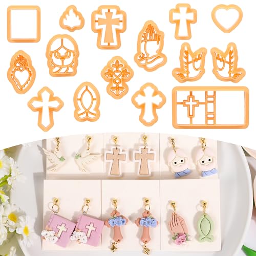 Puocaon Christliche Modelliermassen-Ausstechformen – 15 Stück Modelliermassen-Ausstecher für Ohrringe, Schmuck, Bibelbücher, Jesus-Kreuz-Tauben-Form Puocaon Christliche Modelliermassen-Ausstechformen – 15 Stück Modelliermassen-Ausstecher für Ohrringe, Schmuck, Bibelbücher, Jesus-Kreuz-Tauben-Form von Puocaon