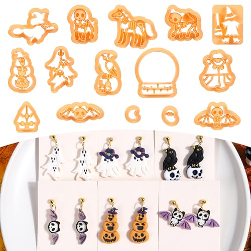 Puocaon Halloween-Modelliermassen-Ausstechformen – 15 Stück, Hexe, kleiner Boo-Schädel, Ausstechformen für Polymer-Ton, Schmuck, Kürbis, Pilz, Ohrringe, Set für polymeres Schmuckdesign Puocaon Halloween-Modelliermassen-Ausstechformen – 15 Stück, Hexe, kleiner Boo-Schädel, Ausstechformen für Polymer-Ton, Schmuck, Kürbis, Pilz, Ohrringe, Set für polymeres Schmuckdesign von Puocaon