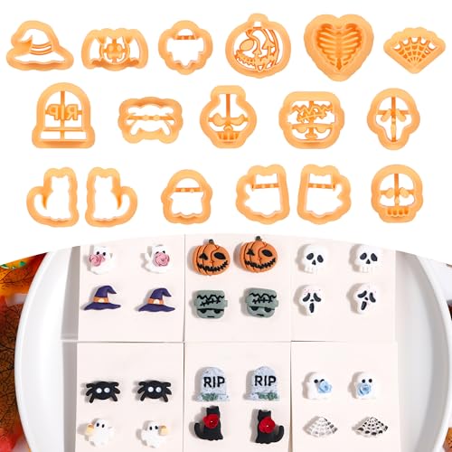 Puocaon Halloween-Modelliermassen-Ausstechformen – 17 Stück, Halloween-Thema, Spinne, Totenkopf, Geist, Katze, Kürbis für Ohrringe, Schmuckherstellung, Ton, Ohrringe, Ausstechformen Puocaon Halloween-Modelliermassen-Ausstechformen – 17 Stück, Halloween-Thema, Spinne, Totenkopf, Geist, Katze, Kürbis für Ohrringe, Schmuckherstellung, Ton, Ohrringe, Ausstechformen von Puocaon