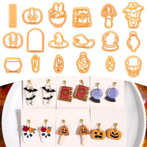 Puocaon Halloween-Modelliermassen-Ausstechformen – 18 Stück Hexenhut, Totenkopf, Kürbis, Pilz, Ausstechformen für Polymer-Ton, Schmuck, Halloween-Themen-Ohrringe, Set für polymeres Schmuckdesign Puocaon Halloween-Modelliermassen-Ausstechformen – 18 Stück Hexenhut, Totenkopf, Kürbis, Pilz, Ausstechformen für Polymer-Ton, Schmuck, Halloween-Themen-Ohrringe, Set für polymeres Schmuckdesign von Puocaon