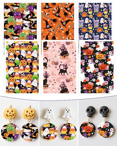Puocaon Halloween-Ton-Transferpapier – 18 Stück Kürbis-Geist, schwarze Katze, Zauberer, Kunst-Design, Transferblätter für Polymerton, Halloween-Themen-Ohrringe, Design, Schmuckherstellung Puocaon Halloween-Ton-Transferpapier – 18 Stück Kürbis-Geist, schwarze Katze, Zauberer, Kunst-Design, Transferblätter für Polymerton, Halloween-Themen-Ohrringe, Design, Schmuckherstellung von Puocaon