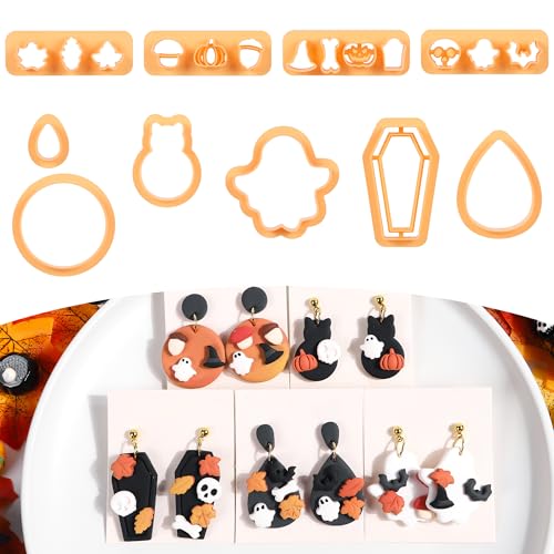 Puocaon Modelliermassen-Ausstechformen für Halloween, Herbstmotiv, für Polymerton, Schmuck, Kürbis, Pilz, Geist, Ohrringe, Set für polymeres Schmuckdesign, 10 Stück Puocaon Modelliermassen-Ausstechformen für Halloween, Herbstmotiv, für Polymerton, Schmuck, Kürbis, Pilz, Geist, Ohrringe, Set für polymeres Schmuckdesign, 10 Stück von Puocaon