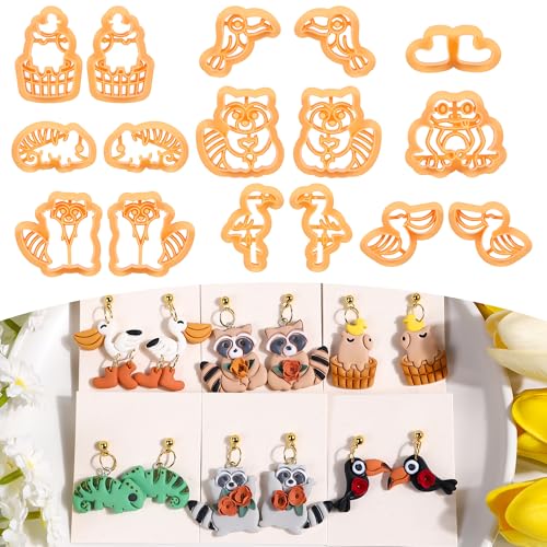 Puocaon Modelliermassen-Ausstechformen in Tierform, Chamäleon-Frosch, Flamingo-Ausstechformen für Modelliermasse, Schmuck, Capybara-Bär, Ohrringe, Set für polymeres Schmuckdesign, 16 Stück Puocaon Modelliermassen-Ausstechformen in Tierform, Chamäleon-Frosch, Flamingo-Ausstechformen für Modelliermasse, Schmuck, Capybara-Bär, Ohrringe, Set für polymeres Schmuckdesign, 16 Stück von Puocaon