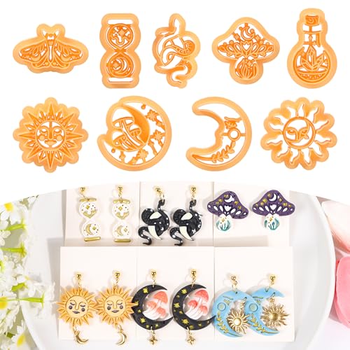 Puocaon Mystic Boho-Tonschneider – 9 Stück Polymer-Tonschneider für Ohrringe, Schmuck, Pilz, Sonne, Mond, Motte, Schlange, Flaschenform Puocaon Mystic Boho-Tonschneider – 9 Stück Polymer-Tonschneider für Ohrringe, Schmuck, Pilz, Sonne, Mond, Motte, Schlange, Flaschenform von Puocaon