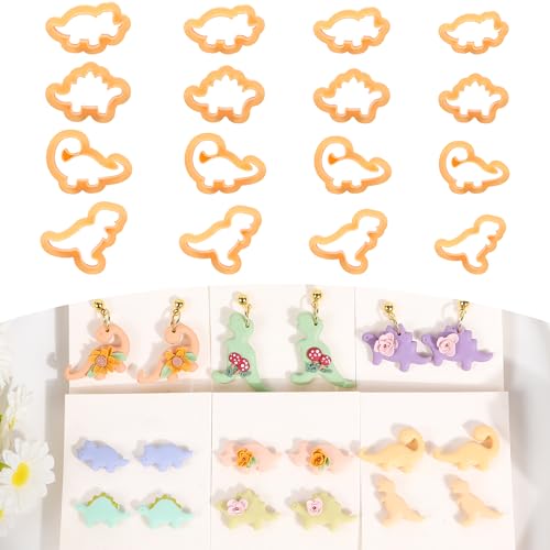 Puocaon Niedliche Dinosaurier-Tonschneider – 16 Stück Dinosaurier-Tonschneider für Ohrringe, 4 Formen × 4 Größen von Puocaon