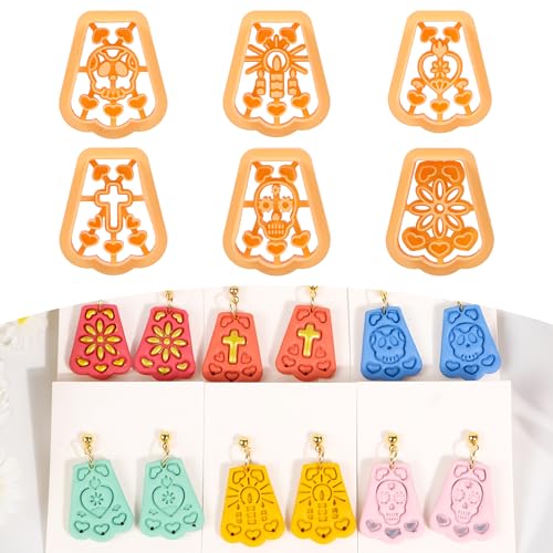 Puocaon Papel Picado Tonausstecher – 6 Stück mexikanischer Tag der Toten Polymer Clay Cutter für Ohrringe, Schmuckherstellung, Día de Muertos von Puocaon