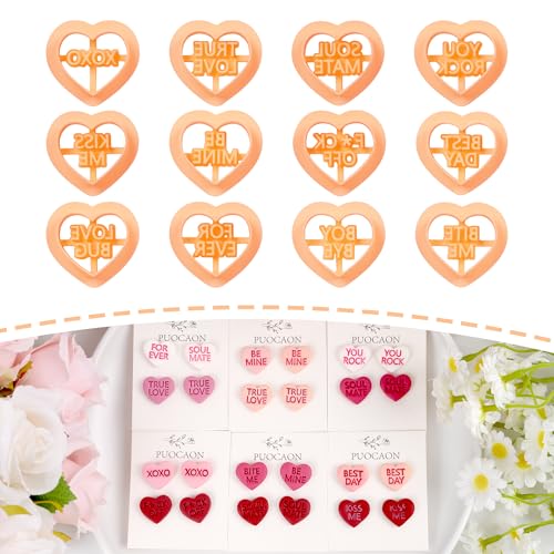 Puocaon Polymer-Ton-Ausstechformen zum Valentinstag, für Ohrringe, romantische Liebesherzform, Tonschneider für Modelliermasse, Schmuck, 12 Stück von Puocaon