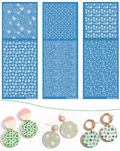 Puocaon St Patrick Clay Siebdruck-Schablonen – 6 Stück St. Patrick Day Siebdruck-Schablonen, wiederverwendbar, Glückskleeblatt-Siebdruck-Schablonen für Schmuck, Ohrring-Design von Puocaon