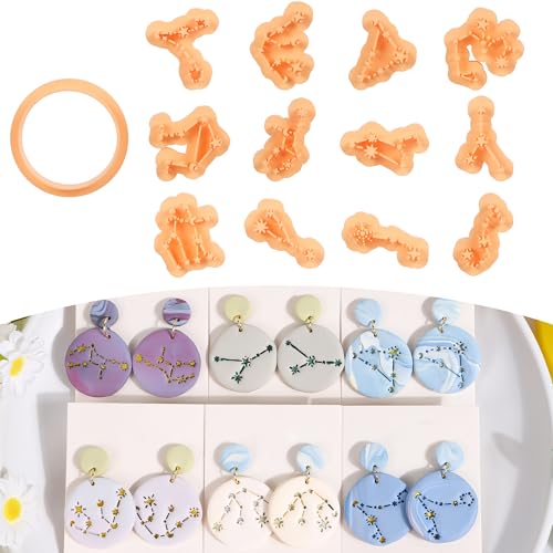 Puocaon Sternzeichen-Modelliermassen-Ausstechformen – 13 Stück Sternzeichen-Ausstechformen für Polymer-Ton, Schmuck, Sternbilder, Ohrringe, Set für polymeres Schmuckdesign von Puocaon