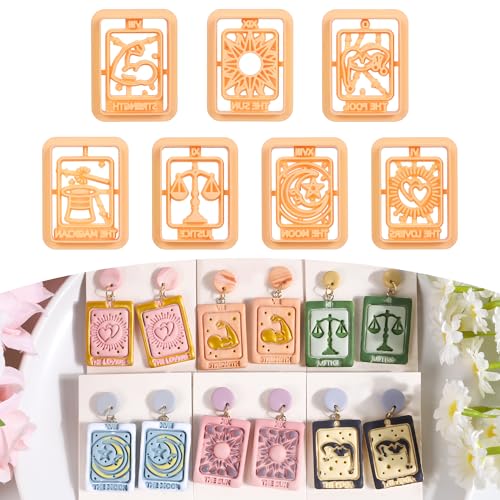 Puocaon Tarot-Modelliermassen-Ausstechformen – 7 Stück, mystische Boho-Ton-Ohrring-Ausstechformen, Mond, Sonne, Liebhaber, magische Tarotkarte von Puocaon