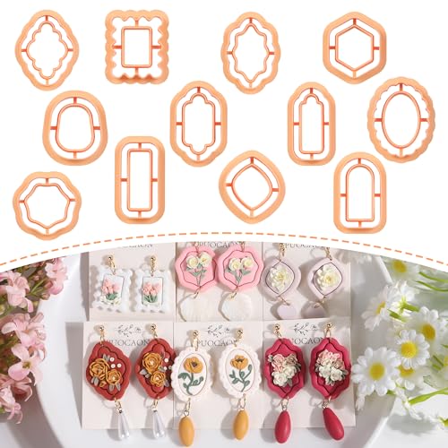 Puocaon Verzierter Rahmen-Tonschneider – 12 Stück aufwendige Tonschneider für Polymer-Ton-Ohrringe, Vintage-Tonschneider für Blumen, baumelnde Modelliermasse, Schmuckdesign von Puocaon