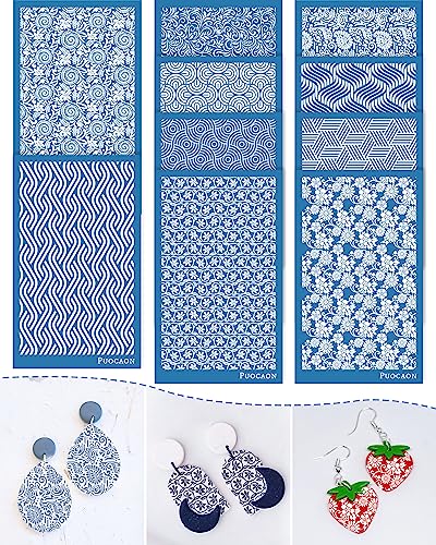 Puocaon Wiederverwendbare Ton-Siebdrucke, 10 Musterschablonen für Polymer-Ton-Schmuckherstellung, Boho-Paisley, lebendige geometrische und florale Designs von Puocaon