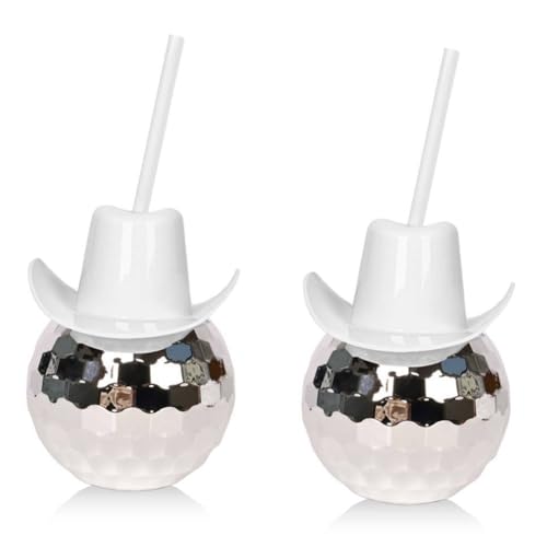 Puooifrty 2 Stück Discokugelbecher mit Strohhalm, Disco Flash Cocktail Cup, Disco Cowboys Hut Cups, Flash Cocktail Cup Silber + Langlebig Puooifrty 2 Stück Discokugelbecher mit Strohhalm, Disco Flash Cocktail Cup, Disco Cowboys Hut Cups, Flash Cocktail Cup Silber + Langlebig von Puooifrty