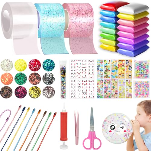 Puosike Nano Tape Bubbles Set, 3m x 5cm Nano Tape Bastel Set mit 3 Rollen, DIY Nano Doppelseitiges Klebeband, Stressabbau Spielzeug Bubble Tape ab 4+ Jahren Mädchen, Jungen (3PCS,Weiß+Rosa+Blau) von Puosike