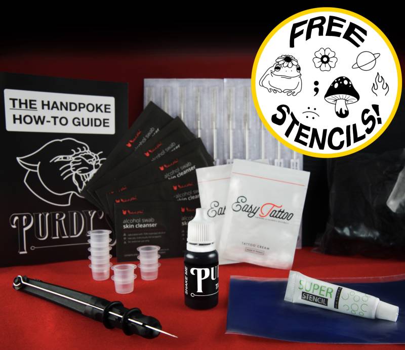 Large Handpoke Tattoo Kit, All-In-One Komplettes Stick & Poke Bundle, Professionelles Zubehör, Tinte, Nadeln, Schablonenpapier, Vegan von PurdysTattoo