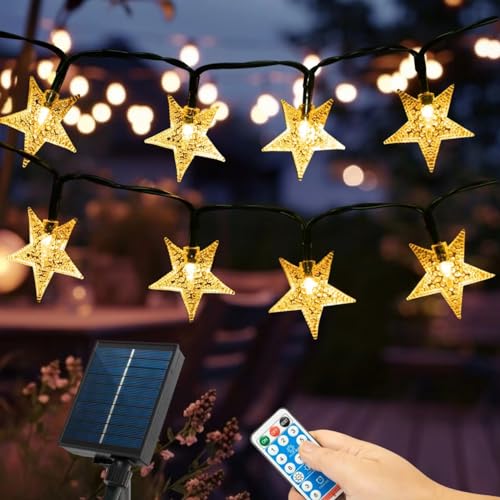 PureHaven Stern Lichterkette Außen Solar, 12M 100 LED Solar Lichterkette Aussen mit Fernbedienung Timer 8 Modi, IP65 Solarlichterkette Außen Wetterfest Outdoor für Balkon Garten Party, Warmweiß von PureHaven