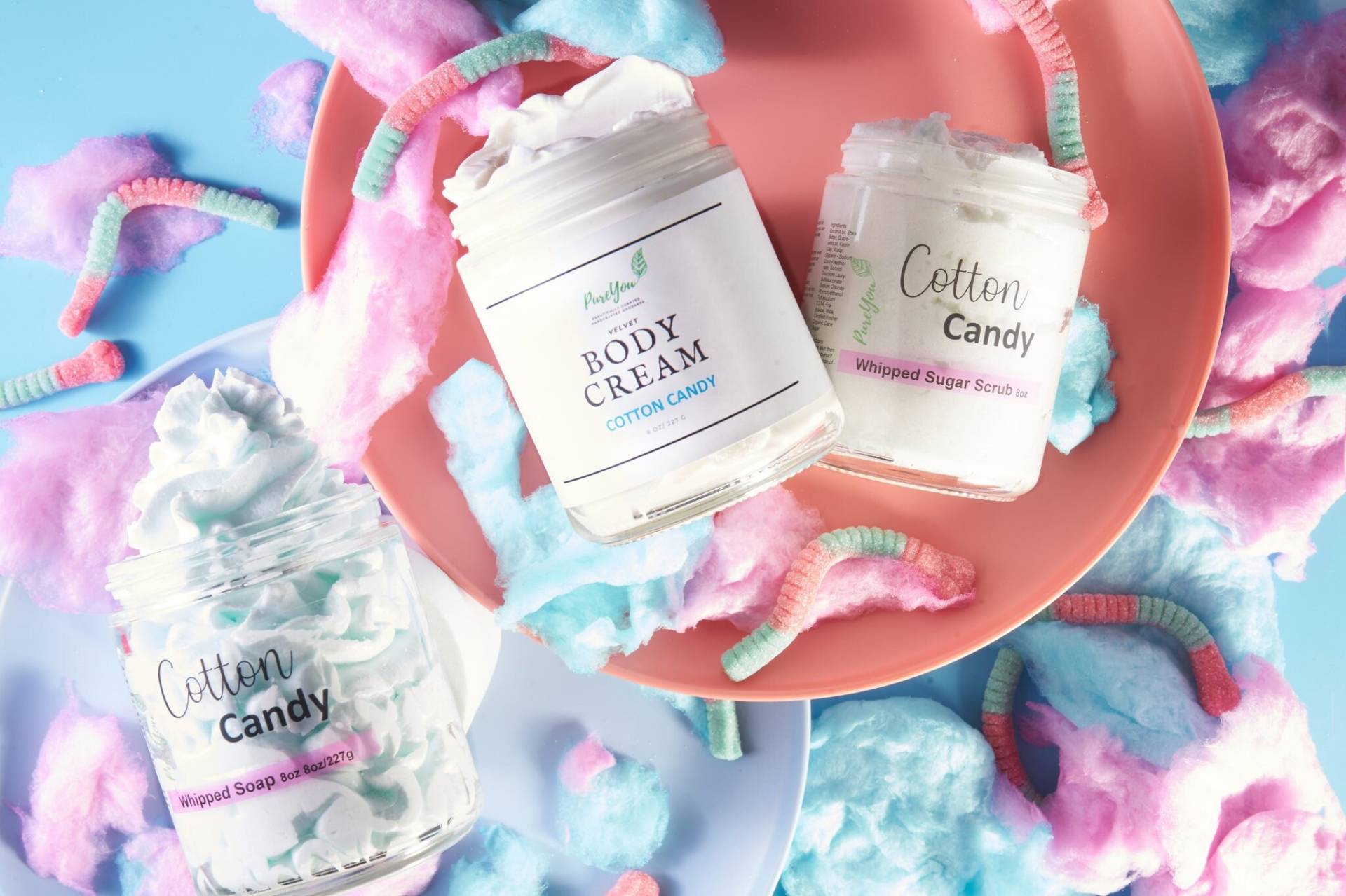 Baumwolle Candy Skincare Bundle, Samt Body Cream, Whipped Soap & Sugar Scrub von PureYouHandmade