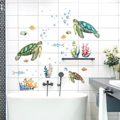 Purekay Wandtattoo Unter dem Meer Qualle Meeresschildkröte Seetang Wandaufkleber Fische Korallen Bordüre Kinderzimmer Babyzimmer Badezimmer Wanddek ﻿ von Purekay