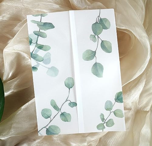 Puremigo Greenery bedruckte vorgefaltete Pergamentumhüllen für 12,7 x 17,8 cm Einladungen, 105 g/m², Pergamentpapier, 12,7 x 17,8 cm, transparente Hochzeitseinladungen, 50 Stück Puremigo Greenery bedruckte vorgefaltete Pergamentumhüllen für 12,7 x 17,8 cm Einladungen, 105 g/m², Pergamentpapier, 12,7 x 17,8 cm, transparente Hochzeitseinladungen, 50 Stück von Puremigo