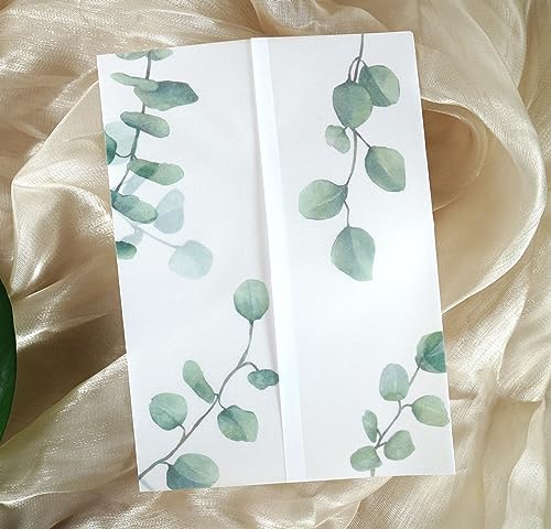 Puremigo Greenery bedruckte vorgefaltete Pergamentumhüllen für 12,7 x 17,8 cm Einladungen, 105 g/m², Pergamentpapier, 12,7 x 17,8 cm, transparente Hochzeitseinladungen, 50 Stück von Puremigo