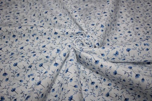 10503 Leinenstoff, 100 % Leinen, 147,3 cm breit, elfenbeinfarben mit blauem Blumendruck 10503 Leinenstoff, 100 % Leinen, 147,3 cm breit, elfenbeinfarben mit blauem Blumendruck von Puresilks