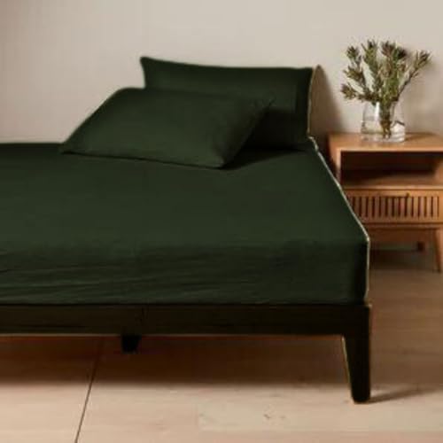Bettwäsche-Set, Leinen, Olivgrün, flach, Kingsize-Bett (198 x 203 cm) von Puresilks