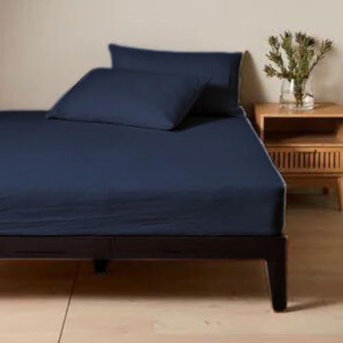 Bettwäsche-Set, Leinen, flach, Queensize, 152 x 203 cm, Marineblau Bettwäsche-Set, Leinen, flach, Queensize, 152 x 203 cm, Marineblau von Puresilks