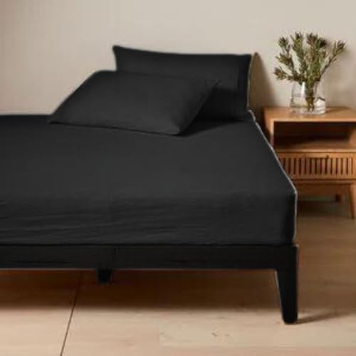 Bettwäsche-Set aus Leinen, flach, 99 x 190 cm, Schwarz Bettwäsche-Set aus Leinen, flach, 99 x 190 cm, Schwarz von Puresilks