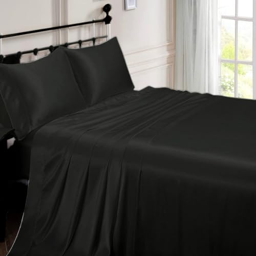 Klassisches Bettwäsche-Set aus reiner Maulbeerseide, Satin, Schwarz, 137 x 190 cm Klassisches Bettwäsche-Set aus reiner Maulbeerseide, Satin, Schwarz, 137 x 190 cm von Puresilks