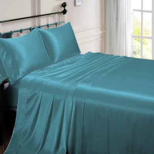 Klassisches Bettwäsche-Set aus reiner Maulbeerseide, Satin, für Queensize-Betten, 152 x 203 cm, Blaugrün Klassisches Bettwäsche-Set aus reiner Maulbeerseide, Satin, für Queensize-Betten, 152 x 203 cm, Blaugrün von Puresilks