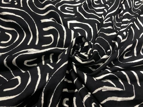 Viskose-Stoff, abstrakter Druck, 147,3 cm breit, Schwarz und Elfenbein, 17619 Viskose-Stoff, abstrakter Druck, 147,3 cm breit, Schwarz und Elfenbein, 17619 von Puresilks