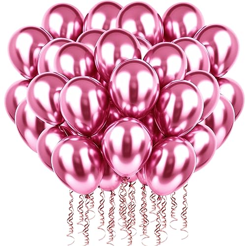 PuretéavHom 60 Stück Luftballons Rot Helium Ballons mit 3 Rollen farbiger Bänder 12" Luftballon Latexballons Metallic Luftballons für Geburtstagsdeko Hochzeit Taufe Deko Partydeko von PuretéavHom