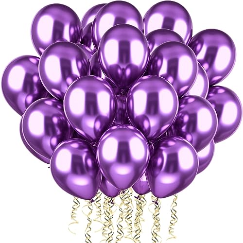 PuretéavHom 60 Stück Luftballons Violett Helium Ballons mit 3 Rollen farbiger Bänder 12 Zoll Luftballon Latexballons Metallic Luftballons für Geburtstagsdeko Hochzeit Taufe Deko Partydeko von PuretéavHom