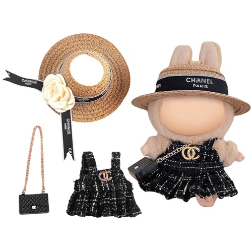 Puppenkleid & Outfit Set für Labobo Puppen,La Blind Box bubu,Puppenkleid,Puppenhüte,Puppenkleidung 18cm,17 cm,Puppenzubehör,Puppenkleidung,Geschenk für Sammler,Kleider,Mützen,Mini-Taschen,Schwarz von Purhole