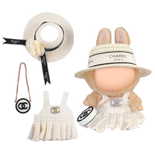 Puppenkleid & Outfit Set für Labobo Puppen,La Blind Box bubu,Puppenkleid,Puppenhüte,Puppenkleidung 18cm,17 cm,Puppenzubehör,Puppenkleidung,Geschenk für Sammler,Kleider,Mützen,Mini-Taschen,Weiß von Purhole