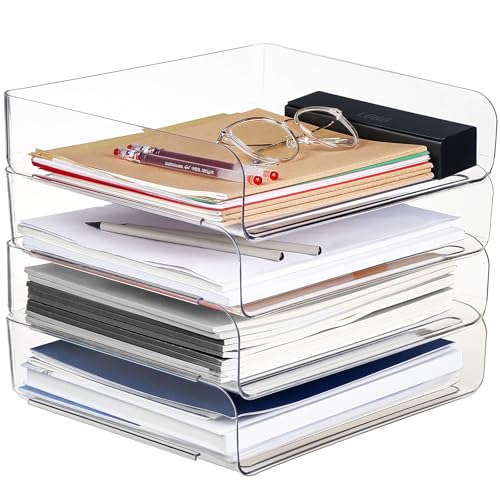 Purilit design 4 PCS Ablagekorb für A4, Dokumentenablage aus PET Kunststoff, A4-Papierablage für Zuhause, Büro,Schule, Stapelbare Schreibtisch Organizer Briefkorb, Briefablage für Akten, Papier von Purilit design