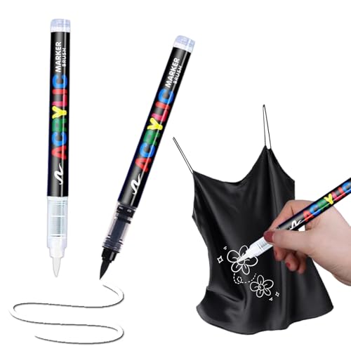 PurityPeak Textilstifte Waschmaschinenfest Stoffmalstifte, Packung mit 2 Graffiti Konturstiften (1 Schwarz + 1 Weiß), Lichtecht und Wasserfest für T-Shirts, Taschen und DIY-Projekte von PurityPeak
