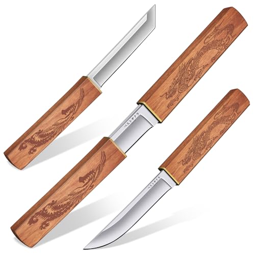 Purple Dragon 2-in-1 Doppelmesser Outdoor, Japanisches Tanto Messer mit Scheide, D2 Stahl Outdoor Survival Messer mit Holzgriff, Jagdmesser für Camping, Bushcraft, Geschenke füR Männer, Khaki Purple Dragon 2-in-1 Doppelmesser Outdoor, Japanisches Tanto Messer mit Scheide, D2 Stahl Outdoor Survival Messer mit Holzgriff, Jagdmesser für Camping, Bushcraft, Geschenke füR Männer, Khaki von Purple Dragon