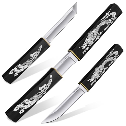 Purple Dragon 2-in-1 Doppelmesser Outdoor, Japanisches Tanto Messer mit Scheide, D2 Stahl Outdoor Survival Messer mit Holzgriff, Jagdmesser für Camping, Bushcraft, Geschenke füR Männer, Schwarz Purple Dragon 2-in-1 Doppelmesser Outdoor, Japanisches Tanto Messer mit Scheide, D2 Stahl Outdoor Survival Messer mit Holzgriff, Jagdmesser für Camping, Bushcraft, Geschenke füR Männer, Schwarz von Purple Dragon