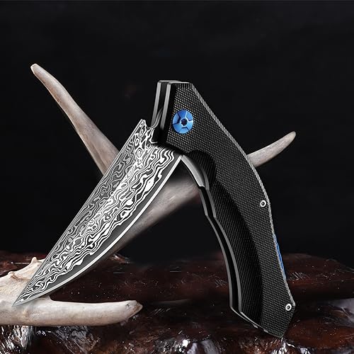 Purple Dragon Damast Taschenmesser EDC,Scharfe Klappmesser mit Damaststahl Klinge,Outdoor Messer mit VG10 Griff für Jage Survival,Camping, EDC Messer mit Geschenkbox Ideal Geschenk von Purple Dragon