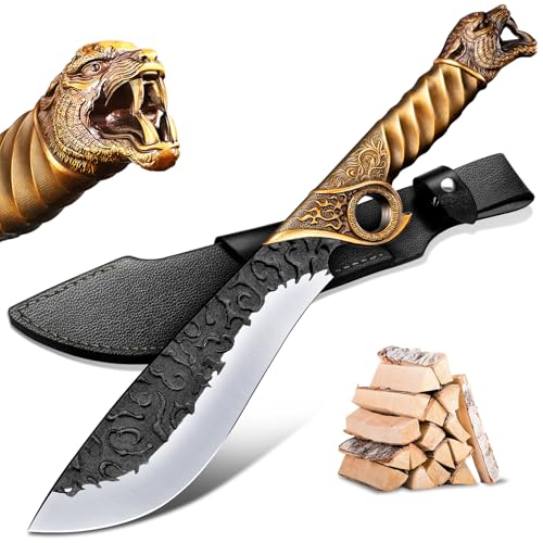 Purple Dragon Outdoor Messer Großes - 5mm Klingenrücken, Survival Messer aus Manganstahl, Full Tang Machete mit Scheide und Zinklegierungs-Griff, Ideal für Holz hacken, Geschenk für Männer, Gold Purple Dragon Outdoor Messer Großes - 5mm Klingenrücken, Survival Messer aus Manganstahl, Full Tang Machete mit Scheide und Zinklegierungs-Griff, Ideal für Holz hacken, Geschenk für Männer, Gold von Purple Dragon