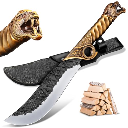 Purple Dragon Outdoor Messer Großes - 5mm Klingenrücken, Survival Messer aus Manganstahl, Full Tang Machete mit Zinklegierungs-Griff und Scheide, Ideal für Holz hacken, Geschenk für Männer, Gold von Purple Dragon