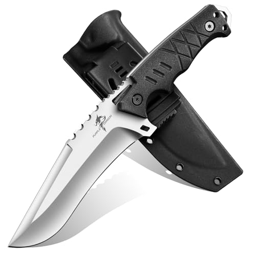 Purple Dragon Outdoor Messer Survival - mit Kydex Scheide, Jagdmesser Feststehende Klinge aus einem Stück D2 Stahl, Full Tang Bushcraft Messer mit G10 Griff für Camping, Geschenke für Männer, Schwarz von Purple Dragon