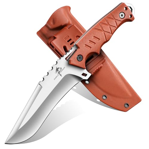 Purple Dragon Outdoor Messer Survival - mit Kydex Scheide, Jagdmesser Feststehende Klinge aus einem Stück D2 Stahl, Full Tang Bushcraft Messer mit G10 Griff für Camping, Geschenke für Männer, Orange von Purple Dragon