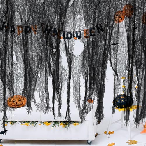 0.76x7.6m Halloween Dekoration Gaze -Gruseliger Stoff - Käsetuch Halloween Dekorationen für die Türen Hallen,Duschvorhänge,Veranden,Decks,Fenster,Tore,Deko Prop (Schwarz) von Purple Star