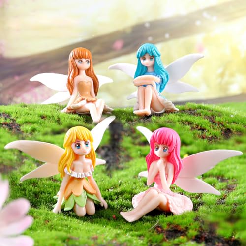 Purple Star Elfen Figuren 4 Pack - Miniatur Feen für Feengarten Zubehör, Tortenaufleger, Tortendeko, Klein Figuren, Gartendeko, Geschenke - Weiß von Purple Star