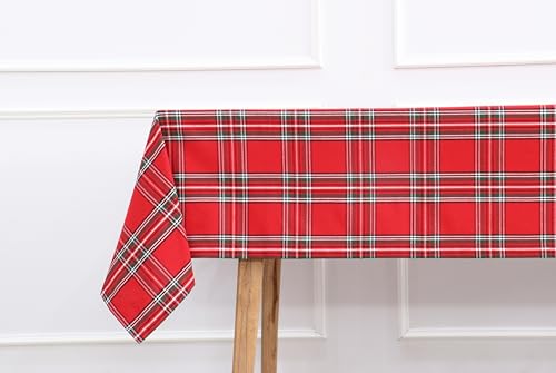 PurpleEssences Tischdecke mit Schottenkaro-Muster, wasserabweisend, abwischbar, waschbar, kariert, für Outdoor, Picknick, Esszimmer, Weihnachten, Rot und Grün von PurpleEssences