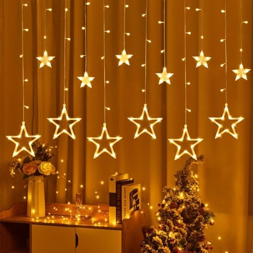 Purpledi LED Lichtervorhang Sterne Warmweiß Weihnachtsbeleuchtung Innen Fenster, Lichterkette mit 12 Sternen 138 Leuchten Fenster Lichtervorhang mit 8 Modi Lichterkette Aussen 3,5M IP44 Vorhanglichter Purpledi LED Lichtervorhang Sterne Warmweiß Weihnachtsbeleuchtung Innen Fenster, Lichterkette mit 12 Sternen 138 Leuchten Fenster Lichtervorhang mit 8 Modi Lichterkette Aussen 3,5M IP44 Vorhanglichter von Purpledi