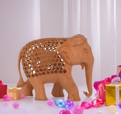 Purpledip 10715 Holzfigur Elefant, Jali-Schnitzerei, Dekoration, indisches Geschenk/Souvenir von Purpledip