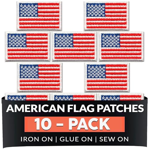 Aufnäher mit kleiner amerikanischer Flagge, bestickt, für Kleidung, Uniform, Hut, Rucksack, Jacke, Hose, Zubehör, 10 Stück von Purse Bling